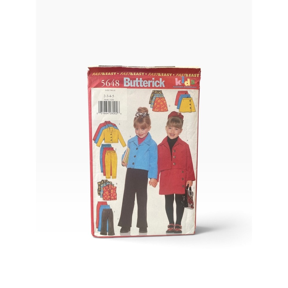 Butterick 5648 Kids Jacket Vest Skirt Pants Child Sizes 2-5 2000s Easy Uncut